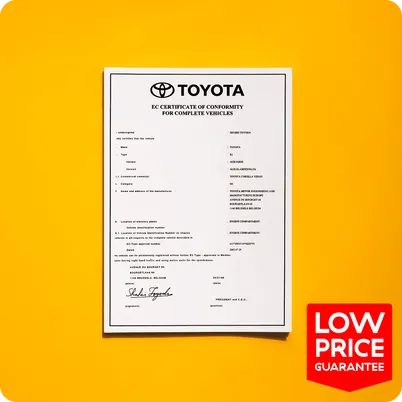 Toyota COC | Official Certificate of Conformity for Toyota