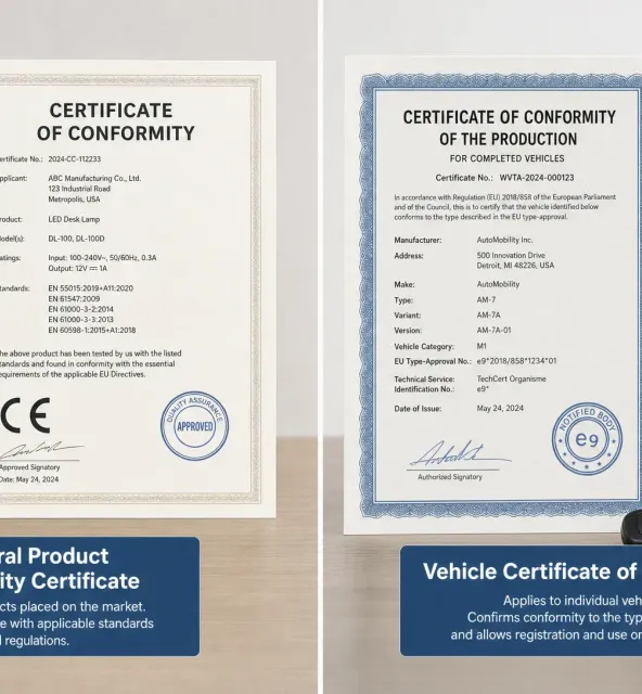 Product Certificate of Conformity vs Vehicle COC